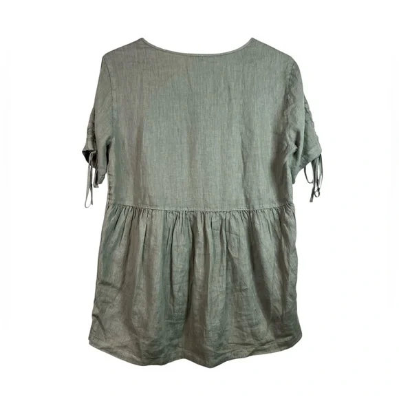 Sigrid Olsen Green Short Sleeve V-Neck Tunic Blouse Linen Lagenlook Size S - Picture 3 of 12